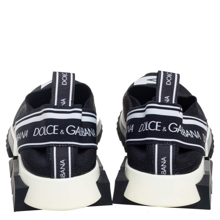 Pre Owned Dolce & Gabbana Black/White Knit Fabric Sorrento Slip On Sneakers Size 39.5