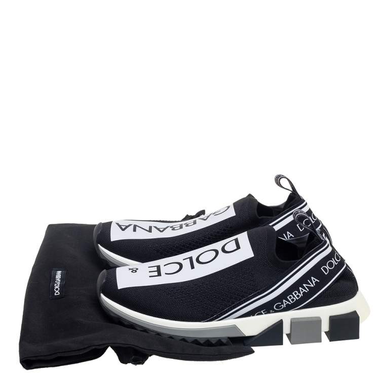 Pre Owned Dolce & Gabbana Black/White Knit Fabric Sorrento Slip On Sneakers Size 39.5