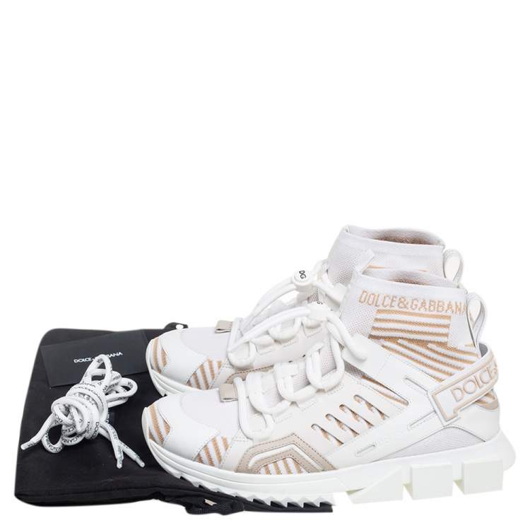 Pre Owned Dolce & Gabbana White/Beige Fabric Sorrento Logo Sneakers Size 42