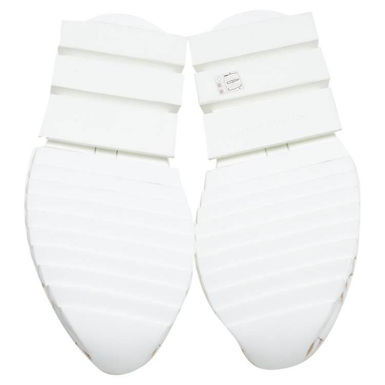 Pre Owned Dolce & Gabbana White/Beige Fabric Sorrento Logo Sneakers Size 42
