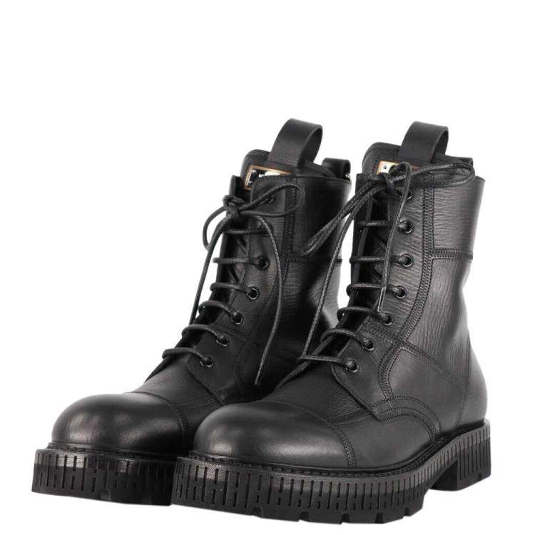 Pre Owned Dolce & Gabbana Black Leather Cowhide Laced Up Boot Size IT 43