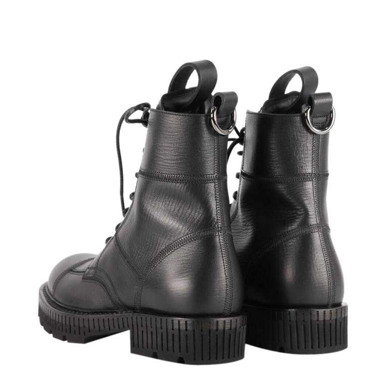 Pre Owned Dolce & Gabbana Black Leather Cowhide Laced Up Boot Size IT 43