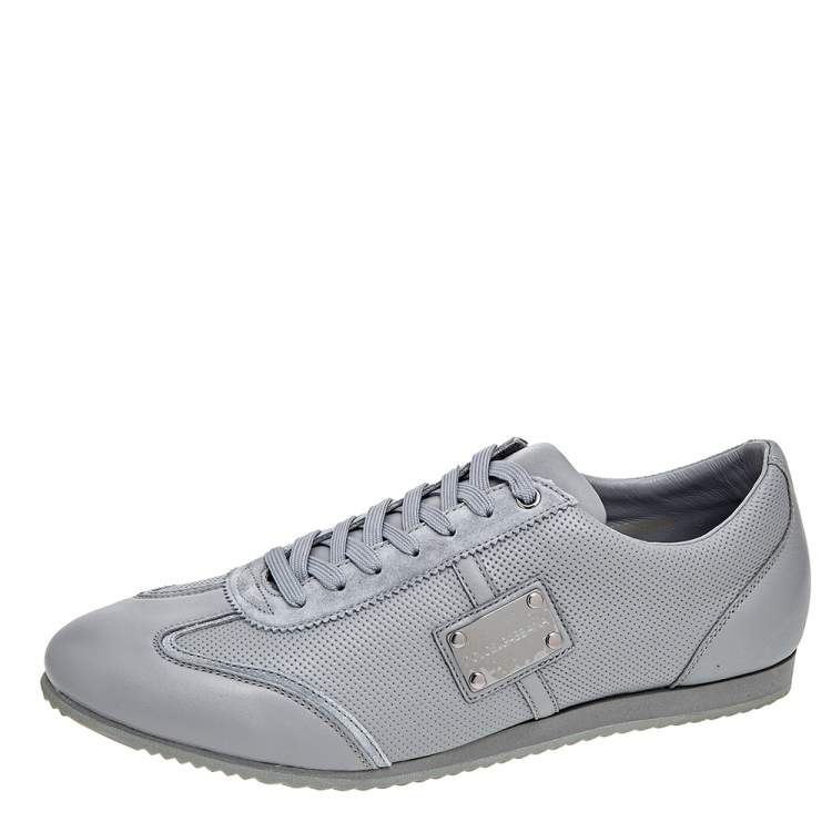 Dolce & Gabbana Grey Perforated Leather and Suede Low Top
