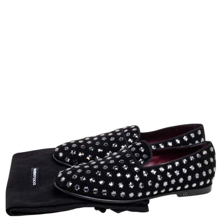 Pre Owned Dolce & Gabbana Black Suede Crystal Embellished  Slip On Loafers Size 42 