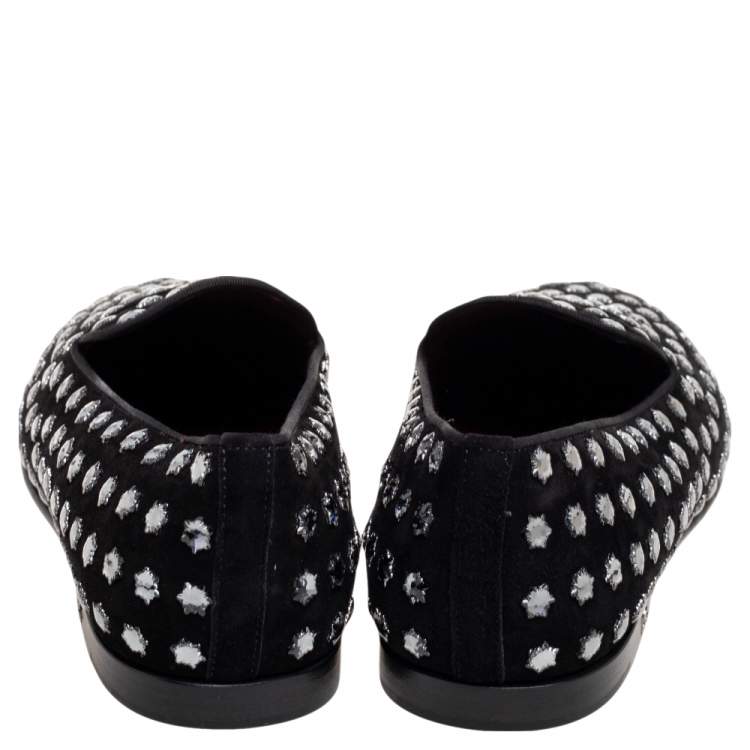 Pre Owned Dolce & Gabbana Black Suede Crystal Embellished  Slip On Loafers Size 42 