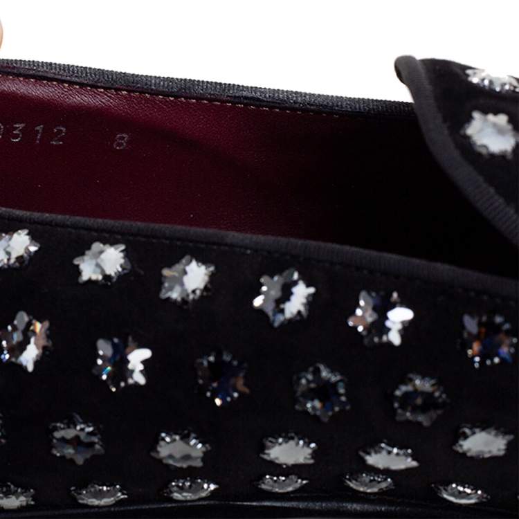 Pre Owned Dolce & Gabbana Black Suede Crystal Embellished  Slip On Loafers Size 42 