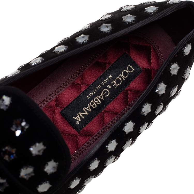 Pre Owned Dolce & Gabbana Black Suede Crystal Embellished  Slip On Loafers Size 42 