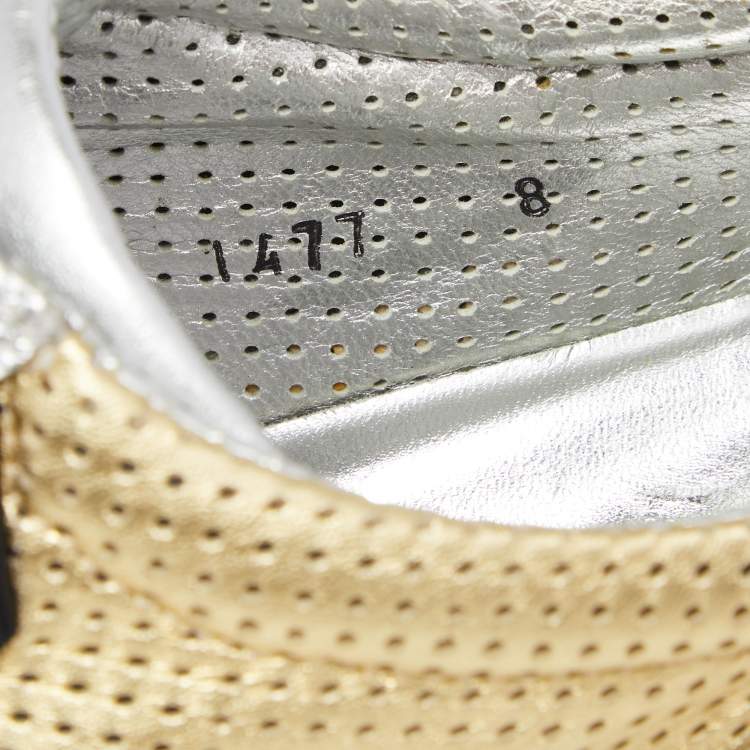 Pre Owned Dolce & Gabbana Gold/Silver Perforated Leather Low Top Sneakers Size 42