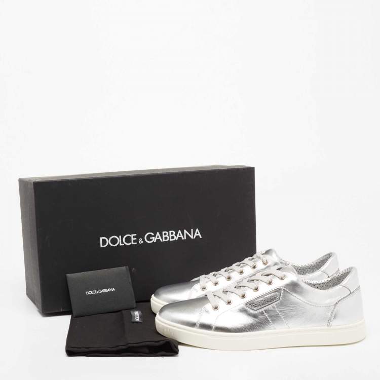 مملوكة مسبقًا Dolce & Gabbana Silver Leather Low Top Sneakers Size 40