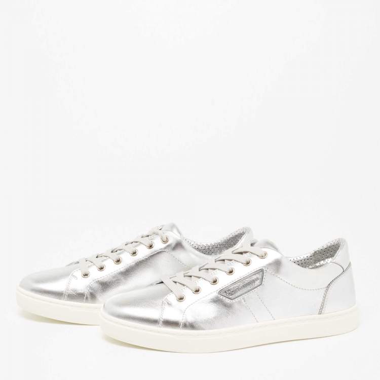 مملوكة مسبقًا Dolce & Gabbana Silver Leather Low Top Sneakers Size 40