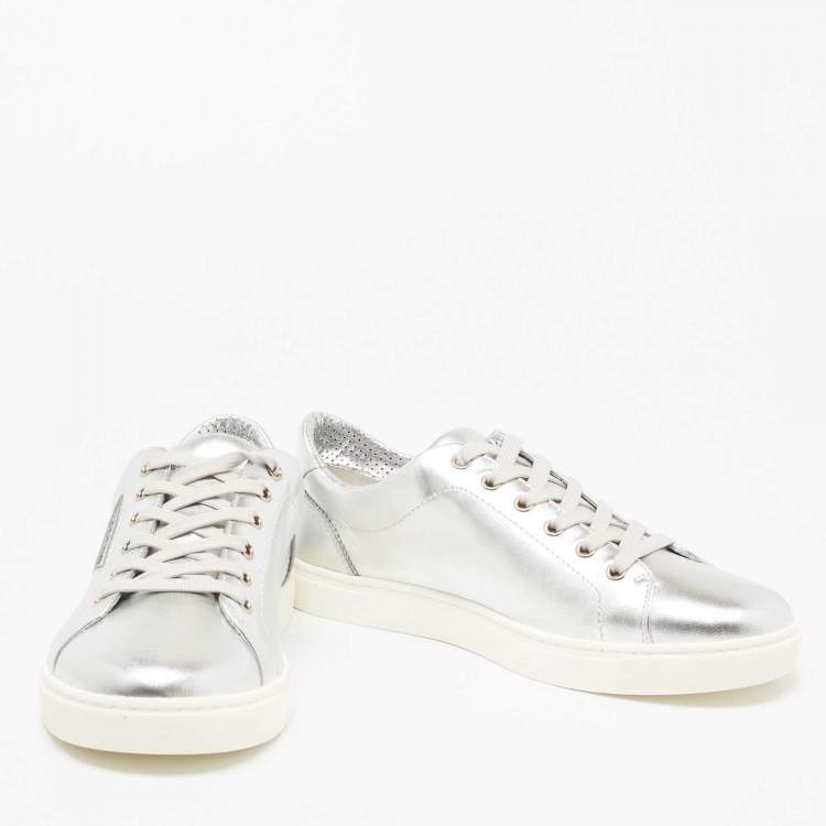 مملوكة مسبقًا Dolce & Gabbana Silver Leather Low Top Sneakers Size 40