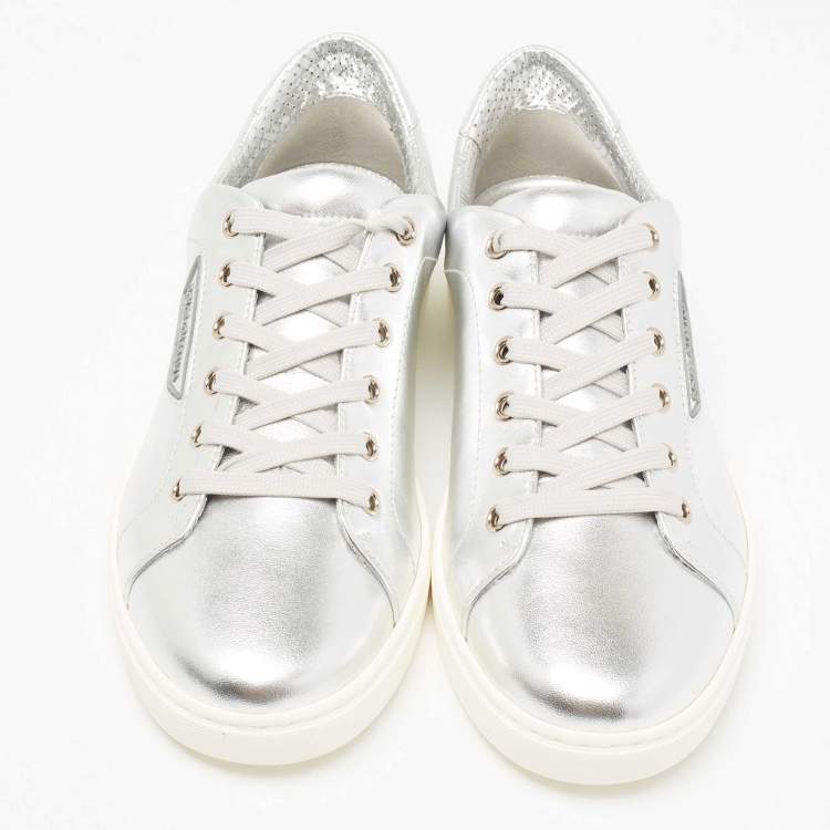 مملوكة مسبقًا Dolce & Gabbana Silver Leather Low Top Sneakers Size 40