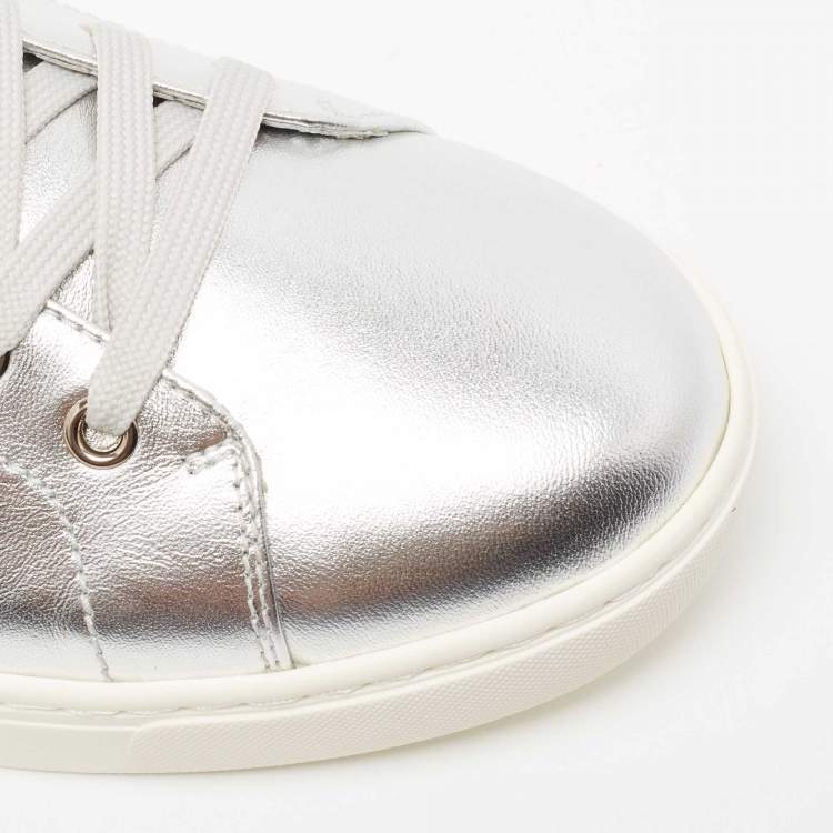 مملوكة مسبقًا Dolce & Gabbana Silver Leather Low Top Sneakers Size 40