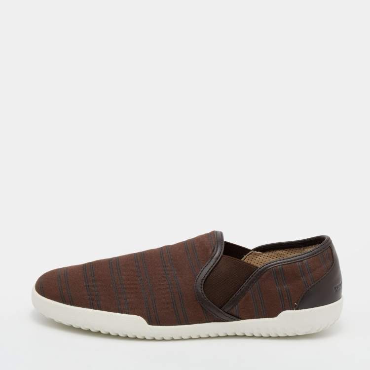 Pre Owned Dolce & Gabbana Brown Stripe Canvas Slip On Sneakers Size 44