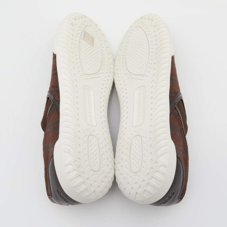 Pre Owned Dolce & Gabbana Brown Stripe Canvas Slip On Sneakers Size 44