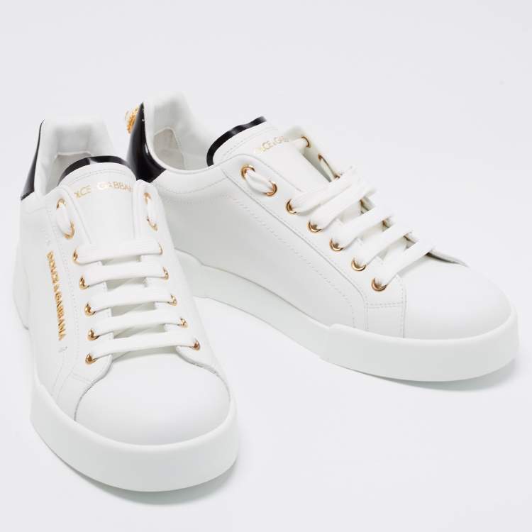 Pre Owned Dolce & Gabbana White Leather Portofino Low Top Sneakers Size 41