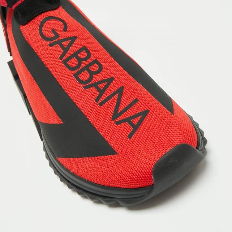 Pre Owned Dolce & Gabbana Red/Black Fabric High Top Sorrento Sneakers Size 42 
