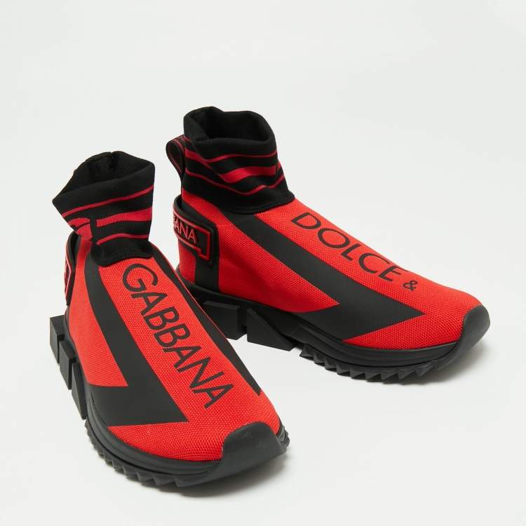 Pre Owned Dolce & Gabbana Red/Black Fabric High Top Sorrento Sneakers Size 42 