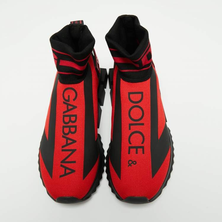 Pre Owned Dolce & Gabbana Red/Black Fabric High Top Sorrento Sneakers Size 42 