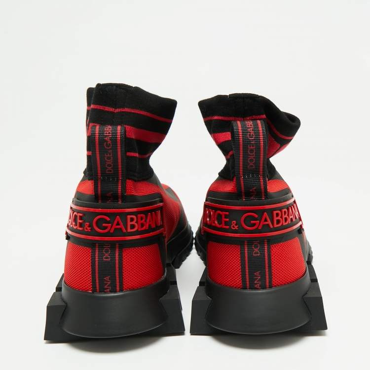 Pre Owned Dolce & Gabbana Red/Black Fabric High Top Sorrento Sneakers Size 42 