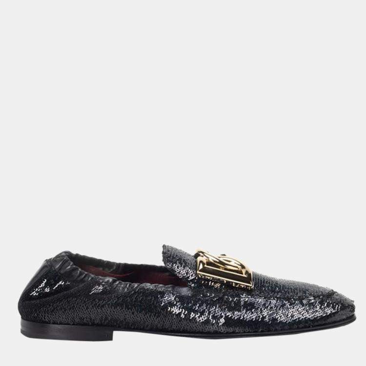 Pre Owned Dolce & Gabbana black Mixed-material Ariosto slippers EU 44