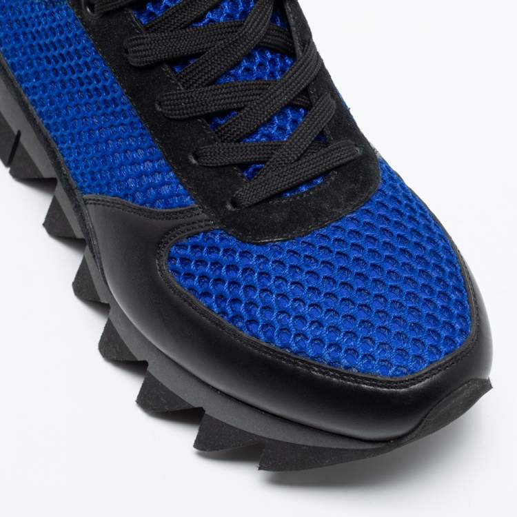 مملوكة مسبقًا Dolce and Gabbana Blue/Black Mesh, Suede and Leather Low-Top Sneakers Size 41.5
