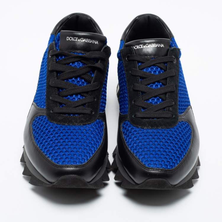 مملوكة مسبقًا Dolce and Gabbana Blue/Black Mesh, Suede and Leather Low-Top Sneakers Size 41.5