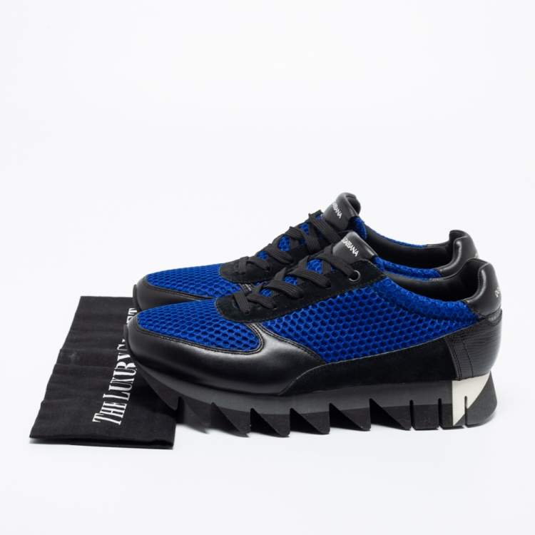 مملوكة مسبقًا Dolce and Gabbana Blue/Black Mesh, Suede and Leather Low-Top Sneakers Size 41.5