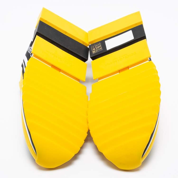 Pre Owned Dolce & Gabbana Yellow/Black Knit Fabric Sorrento  Slip On Sneakers Size 43