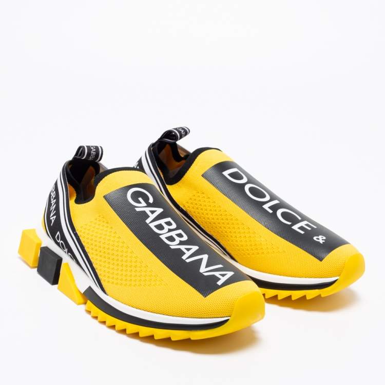 Pre Owned Dolce & Gabbana Yellow/Black Knit Fabric Sorrento  Slip On Sneakers Size 43
