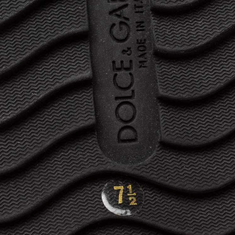 Pre Owned Dolce & Gabbana White/Black Fur and Suede Crown Crystal Embellished Flat Slides Size 41.5