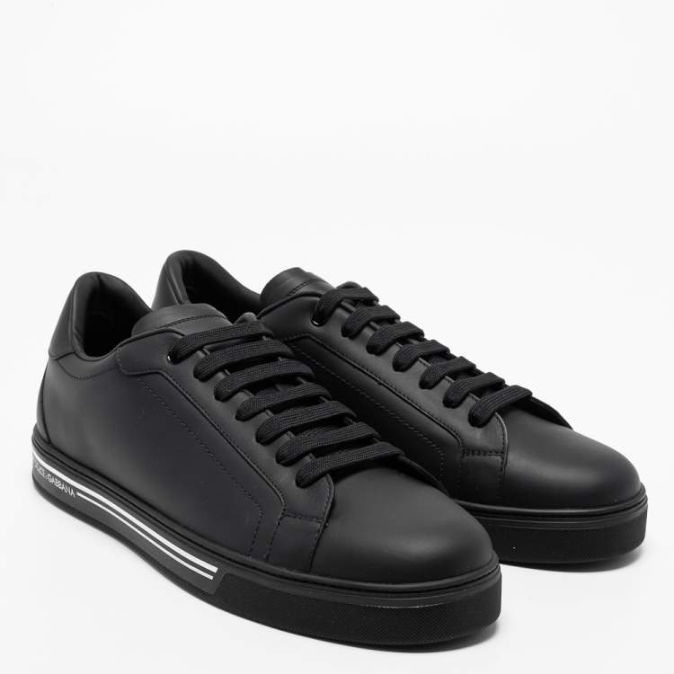 Pre Owned  Dolce & Gabbana Black Leather Roma Lace Up  Sneakers Size 46