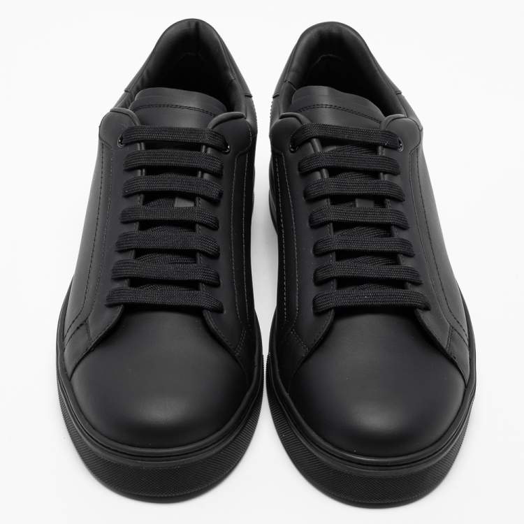 Pre Owned  Dolce & Gabbana Black Leather Roma Lace Up  Sneakers Size 46