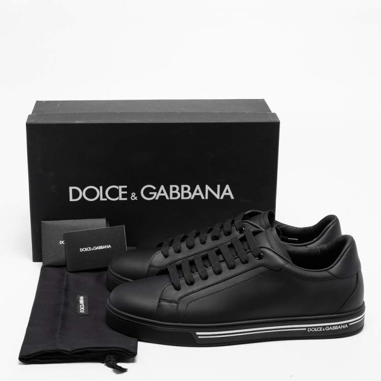Pre Owned  Dolce & Gabbana Black Leather Roma Lace Up  Sneakers Size 46