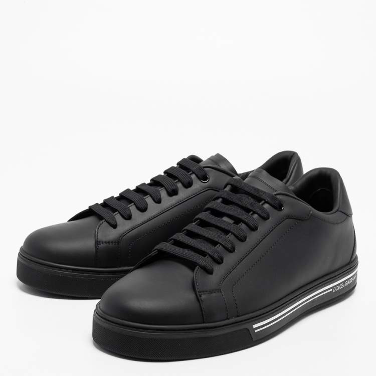 Dolce & Gabbana Black Leather Roma Lace Up Sneakers Size 46 Dolce