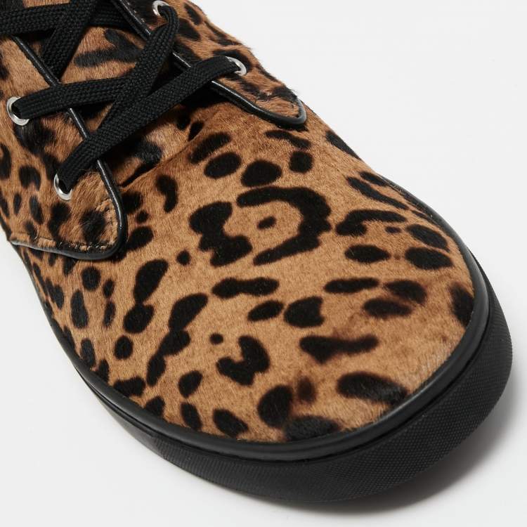 مملوكة مسبقًا Dolce & Gabbana Brown Leopard Print Calf Hair High Top Sneakers Size 43.5