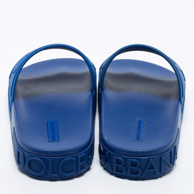 مملوكة مسبقًا Dolce & Gabbana Blue Rubber DG Logo Slides Size 41