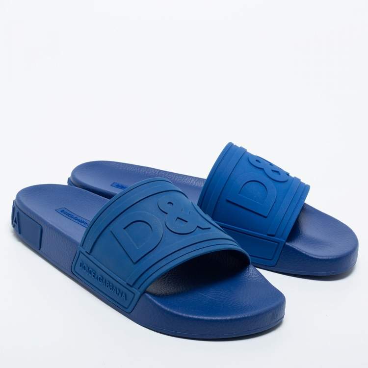مملوكة مسبقًا Dolce & Gabbana Blue Rubber DG Logo Slides Size 41