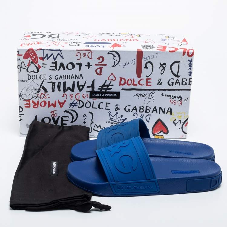 مملوكة مسبقًا Dolce & Gabbana Blue Rubber DG Logo Slides Size 41