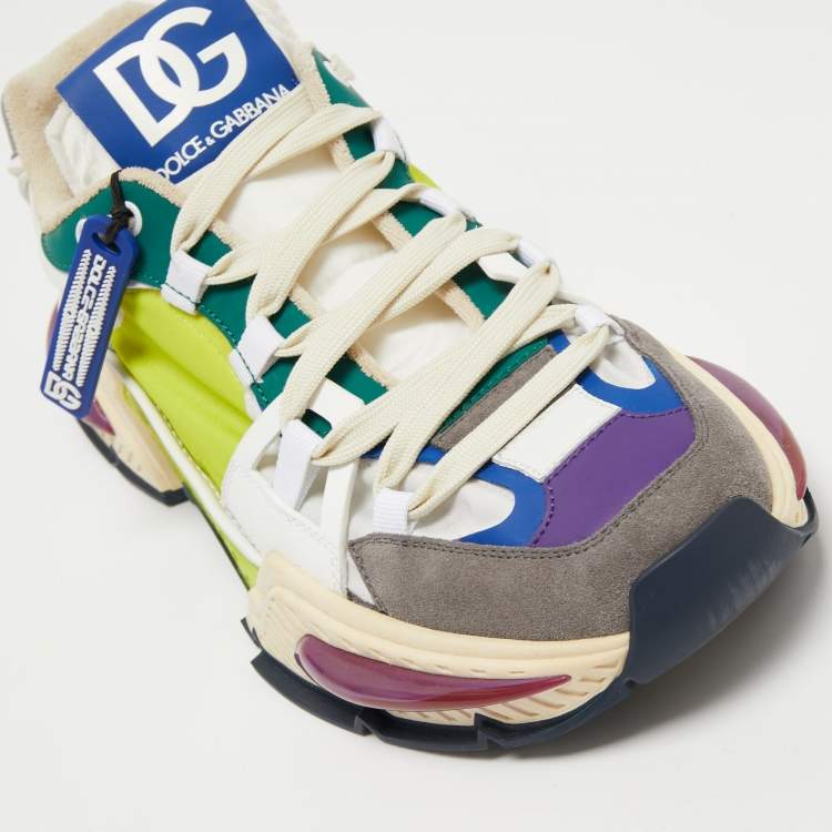 Pre Owned Dolce & Gabbana Multicolor Nylon and Leather Bassa Sneakers Size 44