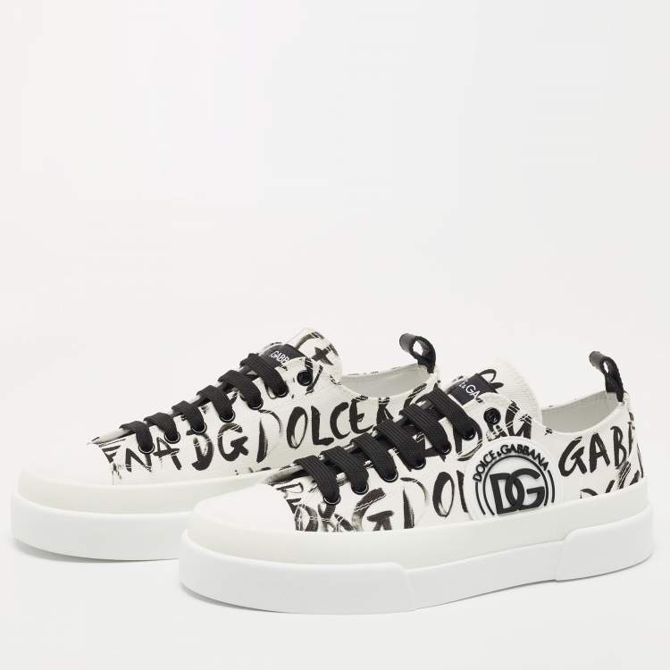 Pre Owned Dolce & Gabbana White/Black Canvas Portofino Sneakers Size 40
