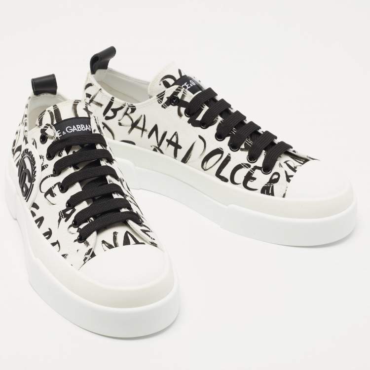 Pre Owned Dolce & Gabbana White/Black Canvas Portofino Sneakers Size 40