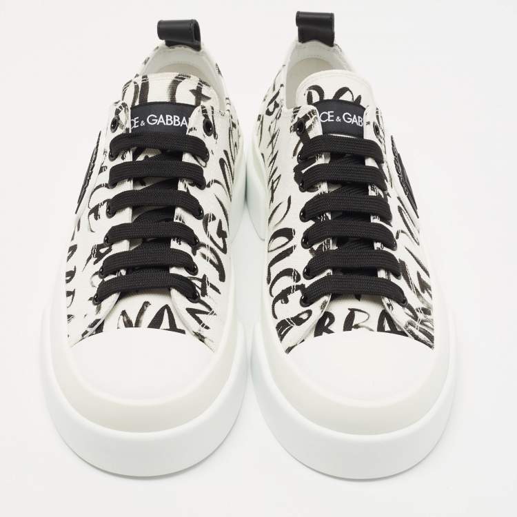 Pre Owned Dolce & Gabbana White/Black Canvas Portofino Sneakers Size 40