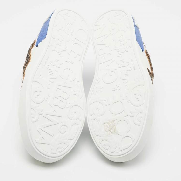 Pre Owned Dolce & Gabbana White Portofino Leather Printed Sneakers Size 42.5