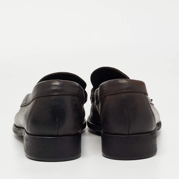 Pre Owned Dolce & Gabbana Dark Brown Leather Loafers Size 43.5