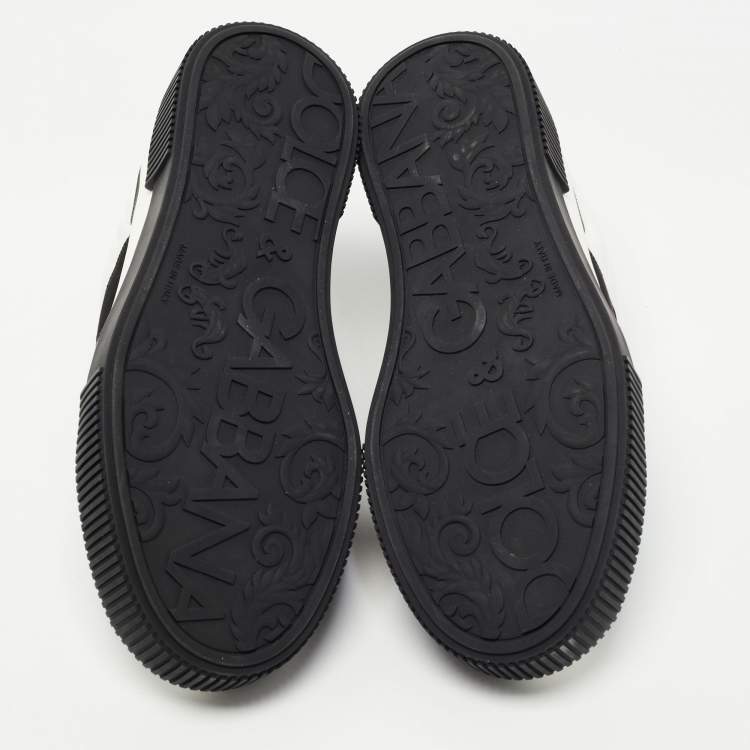 Pre Owned Dolce & Gabbana Black/White Leather and Fabric Miami Sneakers Size 40