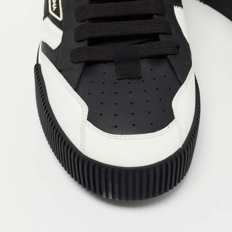 Pre Owned Dolce & Gabbana Black/White Leather and Fabric Miami Sneakers Size 40