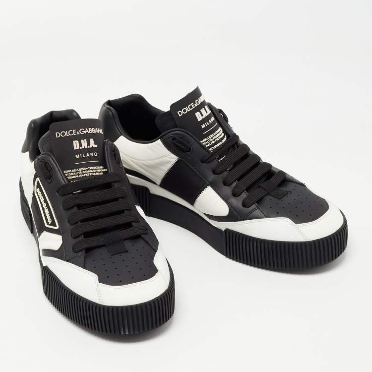 Pre Owned Dolce & Gabbana Black/White Leather and Fabric Miami Sneakers Size 40