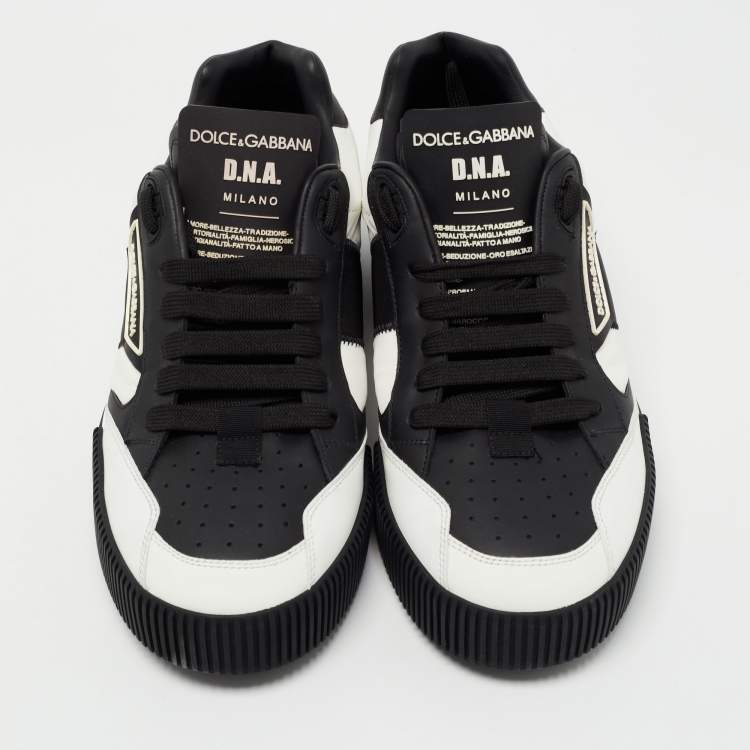Pre Owned Dolce & Gabbana Black/White Leather and Fabric Miami Sneakers Size 40