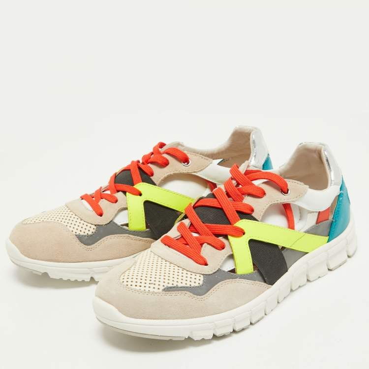 Pre Owned Dolce & Gabbana Multicolor Suede and Leather Cut Out Sneakers Size 42.5
